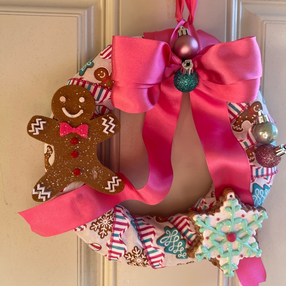 Christmas Gingerbread  Boy Winter  Snow 10 Inch  Door Wreath Decor Pastel